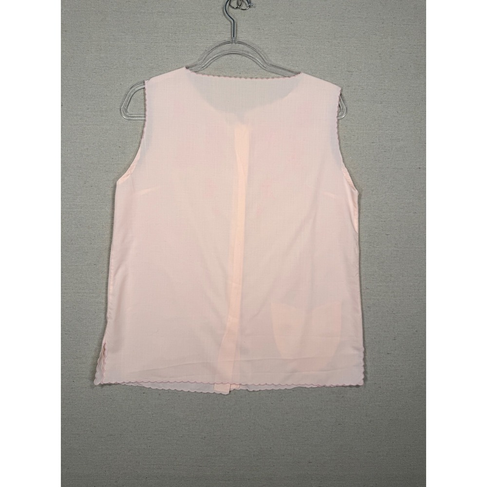 Vintage Pink Embroidered Sleeveless Button Front Blouse Scalloped Trim Top